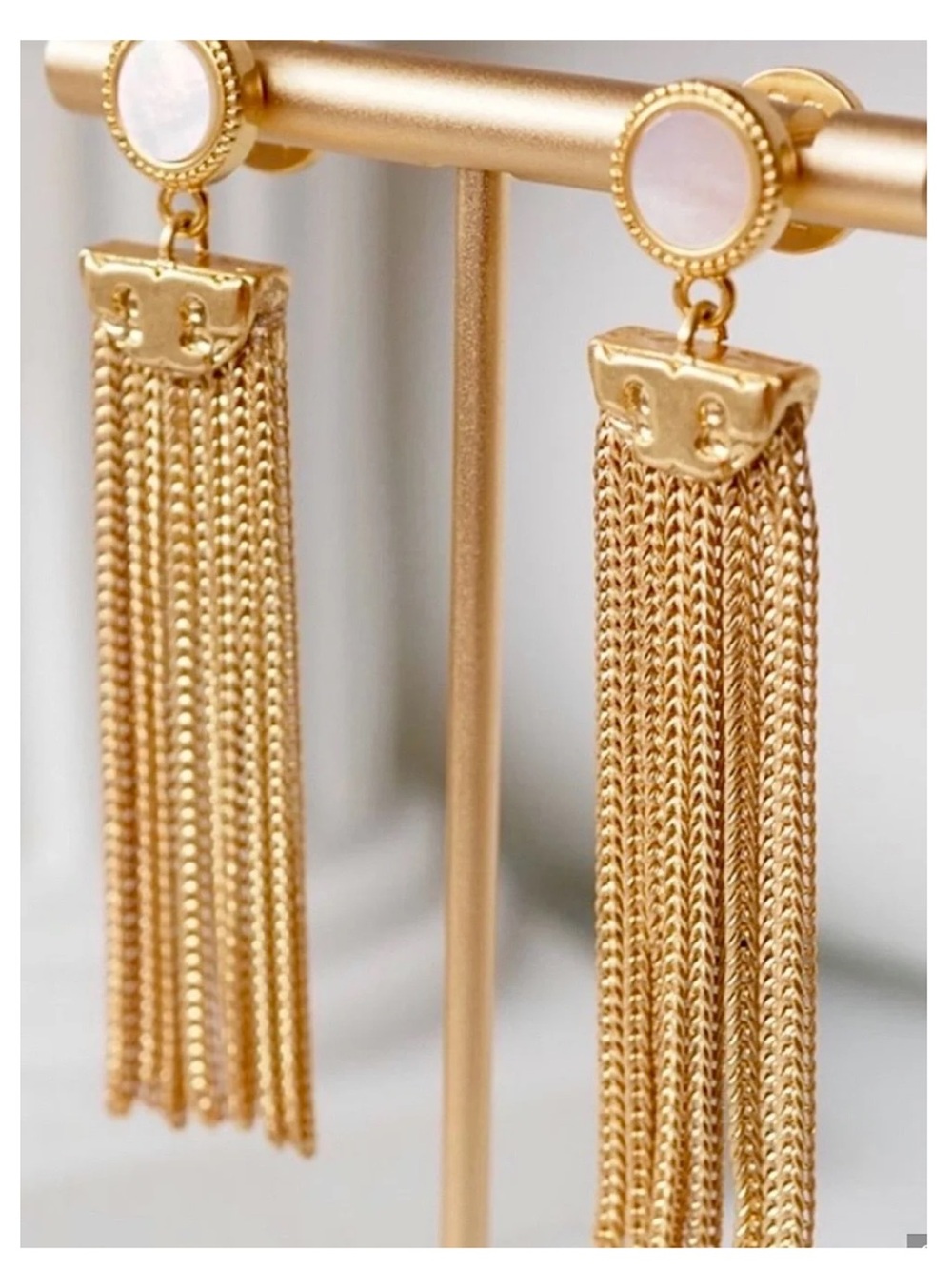 TORY BURCH Gold Tassel Chain Drop Earrings - Elegant Stunning POST BACK
